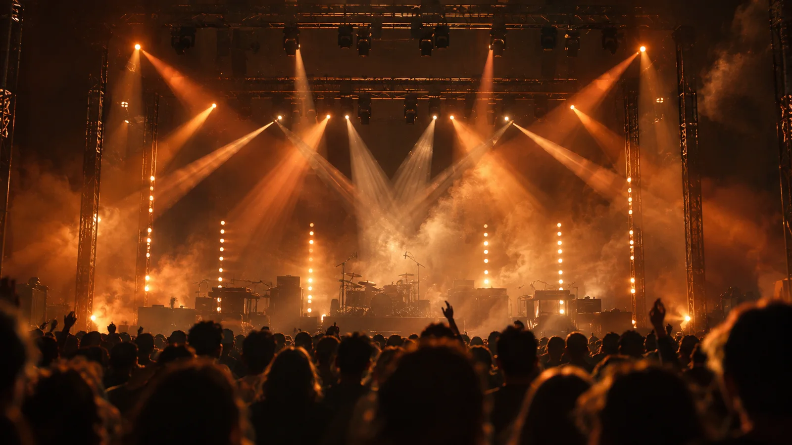 Orange stage lights and audience silhouettes — a visual concept
